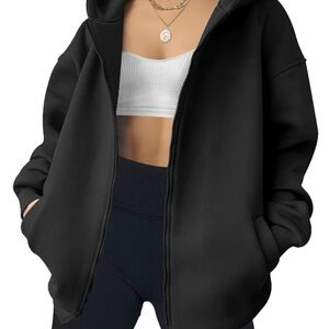 Black Zip-Up Hoodie Jacket - Women